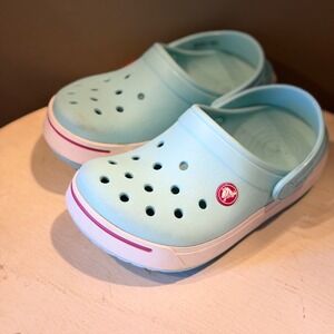 Kids Crocs‎ Clogs Aqua Blue White Pink Size 1 Toddler Summer Beach Shoes